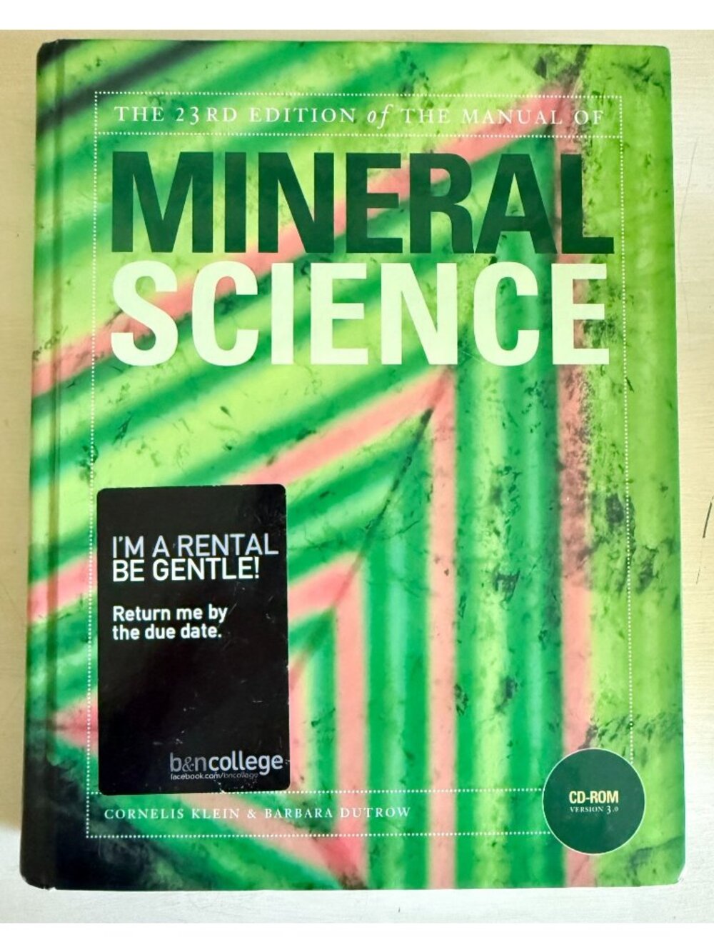 The Manual of Mineral Science Klein Dutrow 23rd Edition Hardcover CD-Rom